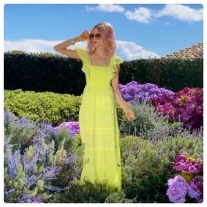 Alice + Olivia Jules Tie-Back Paneled Maxi Dress Size 4‎ Eyelet Neon Lace Spring